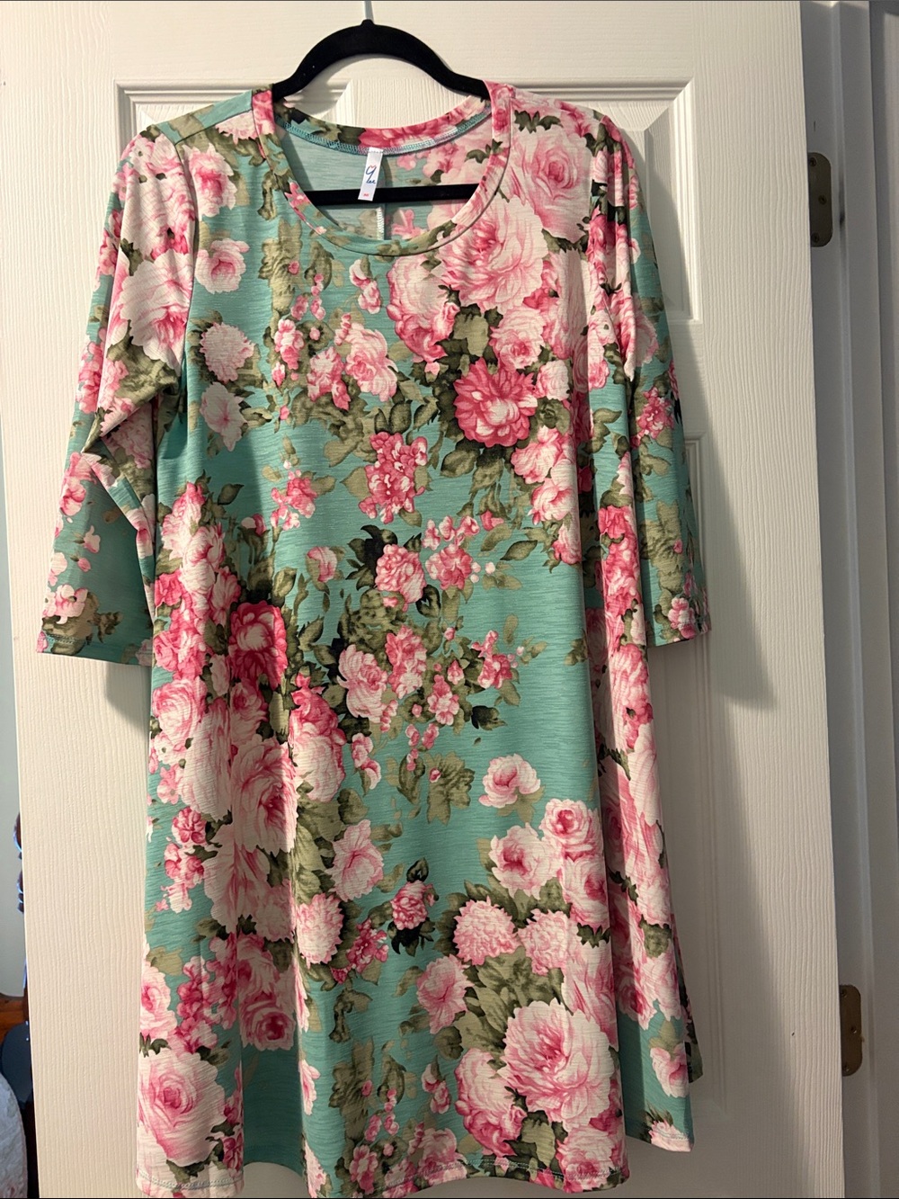 Floral A-Line Dress in Teal and Pink - Elegant Casual Women’s Dress